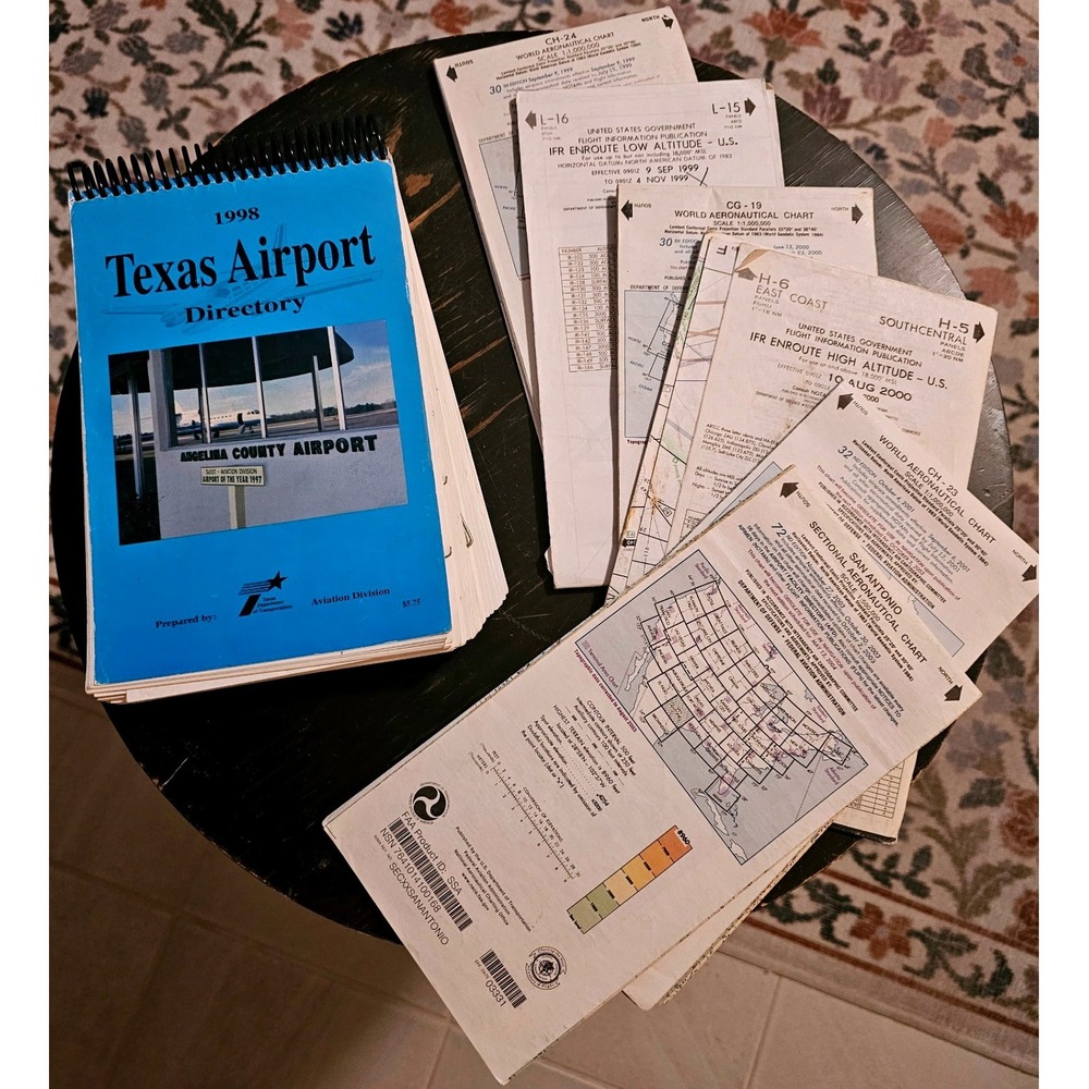 Vintage 1998 Texas Airport Directory & FAA Aeronautical Charts Lot 1999-2001